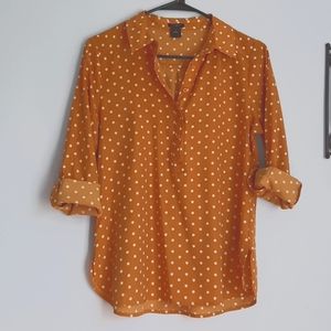 Ann Taylor Yellow gold top w polka dots